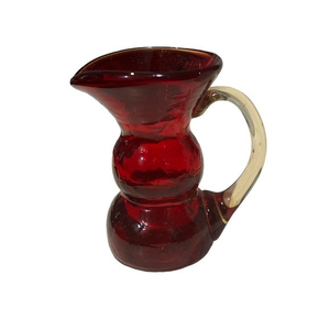 Hand Blown Red Amberina Crackle Glass Pitcher Vase‎ Small